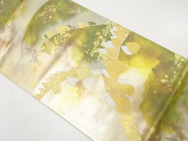 JAPANESE KIMONO / ANTIQUE FUKURO OBI / SILK / WOVEN MOUNTAIN & TREE